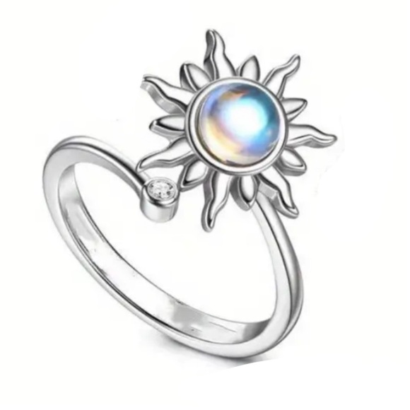 Sun Moonstone Spinner Fidget Ring – Adjustable Stainless Steel Hypoallergenic - Picture 3 of 3
